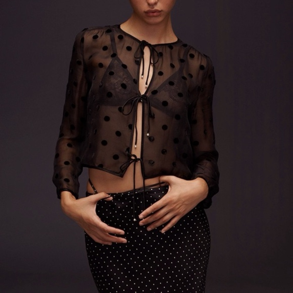 Realisation Par Poppy Sheer Black Blouse in Devore Super, Claudia Schiffer